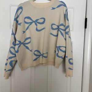 Altar'd State Cream and Blue Bow Sweater